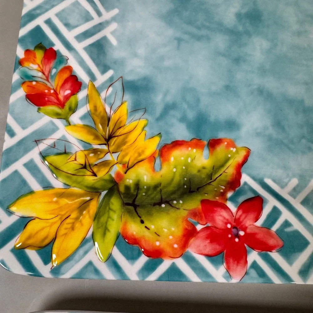Laurie Gates Tropicalla Square Melamine Dinner Plates Tropical‎ Patio Set of 4